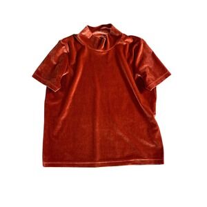 Madewell Women's Short Sleeve Velvet Mockneck Tee Burnished Rust‎ Color Size XS